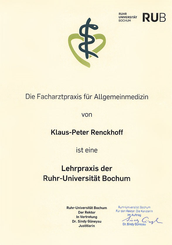 Urkunde Lehrpraxis RUB